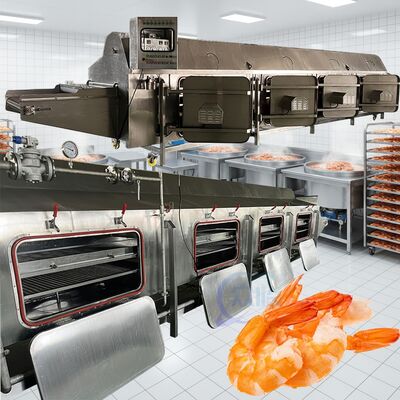 Bon prix Machine à cuire à la vapeur économe en énergie pour la transformation des fruits de mer le plus récent tunnel de cuisson automatique 3.7kw ligne de cuisson des crevettes en ligne